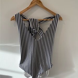 Black and White Backless Tie Front One Piece